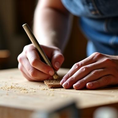Artigiano che lavora il legno nel laboratorio di Firenze.