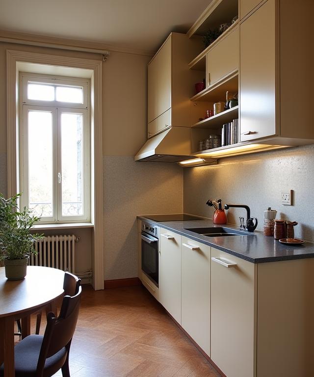 Cucina compatta e funzionale in un appartamento storico a Firenze.